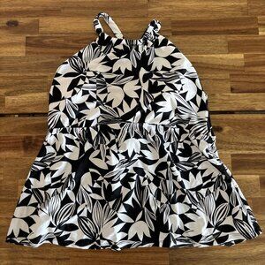 Shade & Shore Women's Halter Tankini Top Black Leaf Print Size XL Resort Beach